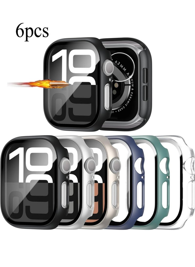 X-level 6 Pack For Apple Watch Series 11/10 46mm Case with Tempered Glass Screen Protector, Slim Guard Bumper Full Coverage Hard PC Protective Case HD Ultra-Thin Cover For iWatch 11/10 46mm Accessories - Image 1