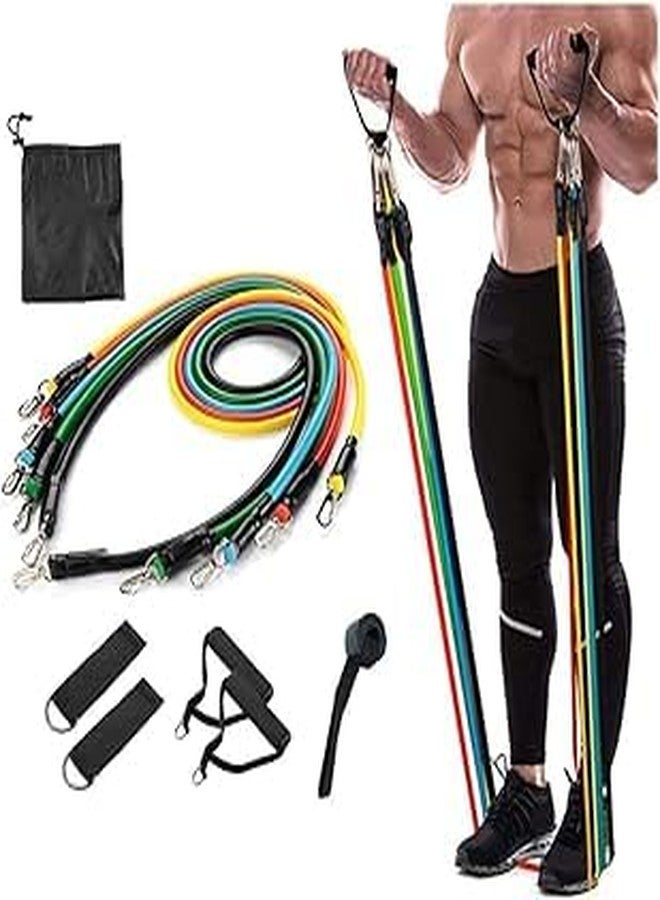 FALSHRUTI 11 Pcs Gym Power Resistance Band Set - Adjustable Fitness Exercise Tube Kit with Door Anchor, Handles & Ankle Strap - Natural Latex Pull Up Assist Bands for Home & Gym Workout (Men & Women) - Image 1