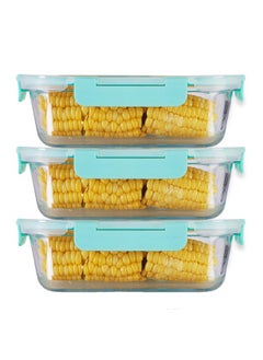 Allo Allo Foodsafe Glass Containers With Lids With Break Free Lock,Microwave Safe Containers,High Borosilicate Meal Prep Glass Food Storage Containers For Kitchen,Set Of 3,1040Ml,Rectangle - Transparent  - Image 1