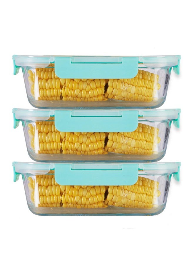 Allo - Allo Foodsafe Glass Containers With Lids With Break Free Lock,Microwave Safe Containers,High Borosilicate Meal Prep Glass Food Storage Containers For Kitchen,Set Of 3,1040Ml,Rectangle - Transparent - Image 1