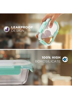 Allo Allo Foodsafe Glass Containers With Lids With Break Free Lock,Microwave Safe Containers,High Borosilicate Meal Prep Glass Food Storage Containers For Kitchen,Set Of 3,1040Ml,Rectangle - Transparent  - Image 4