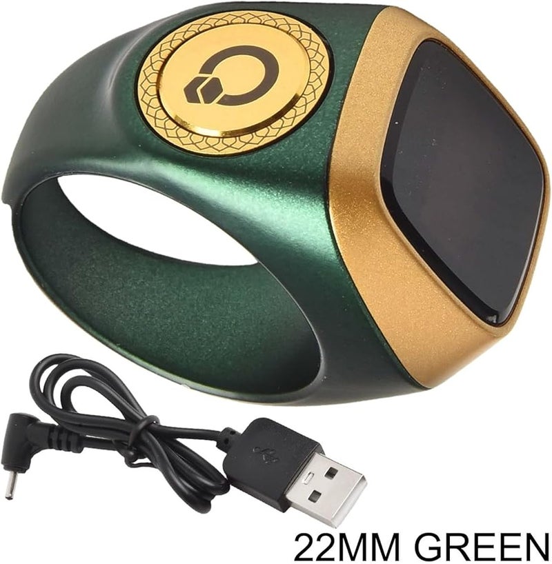 خاتم ذكي بشاشة مقاوم للماء عداد تسابيح رقمي تذكير بمواقيت الصلاة بالاهتزاز 22 ملم أخضر - Image 3