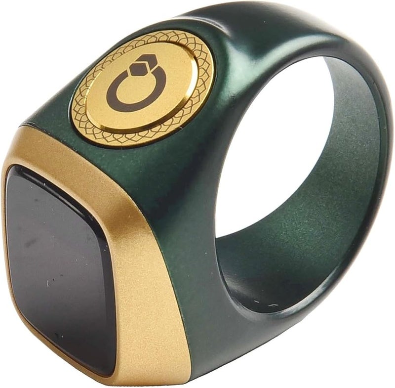 خاتم ذكي بشاشة مقاوم للماء عداد تسابيح رقمي تذكير بمواقيت الصلاة بالاهتزاز 22 ملم أخضر - Image 1