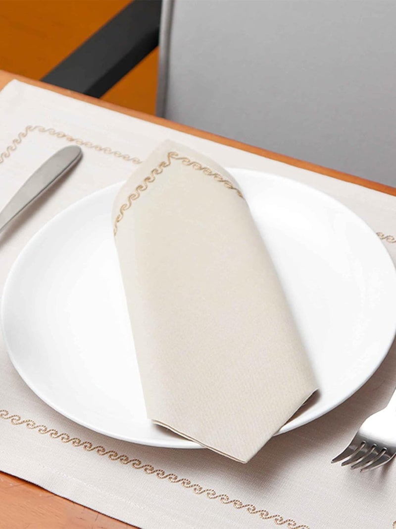Zeba Embroidered Placemat Dinner Napkins Set Cotton Offwhite Lt Beige Set of 6 Mats 13x19 in Set of 6 Dining Napkins 16x16in 33x48 cms 40x40 cms - Image 2