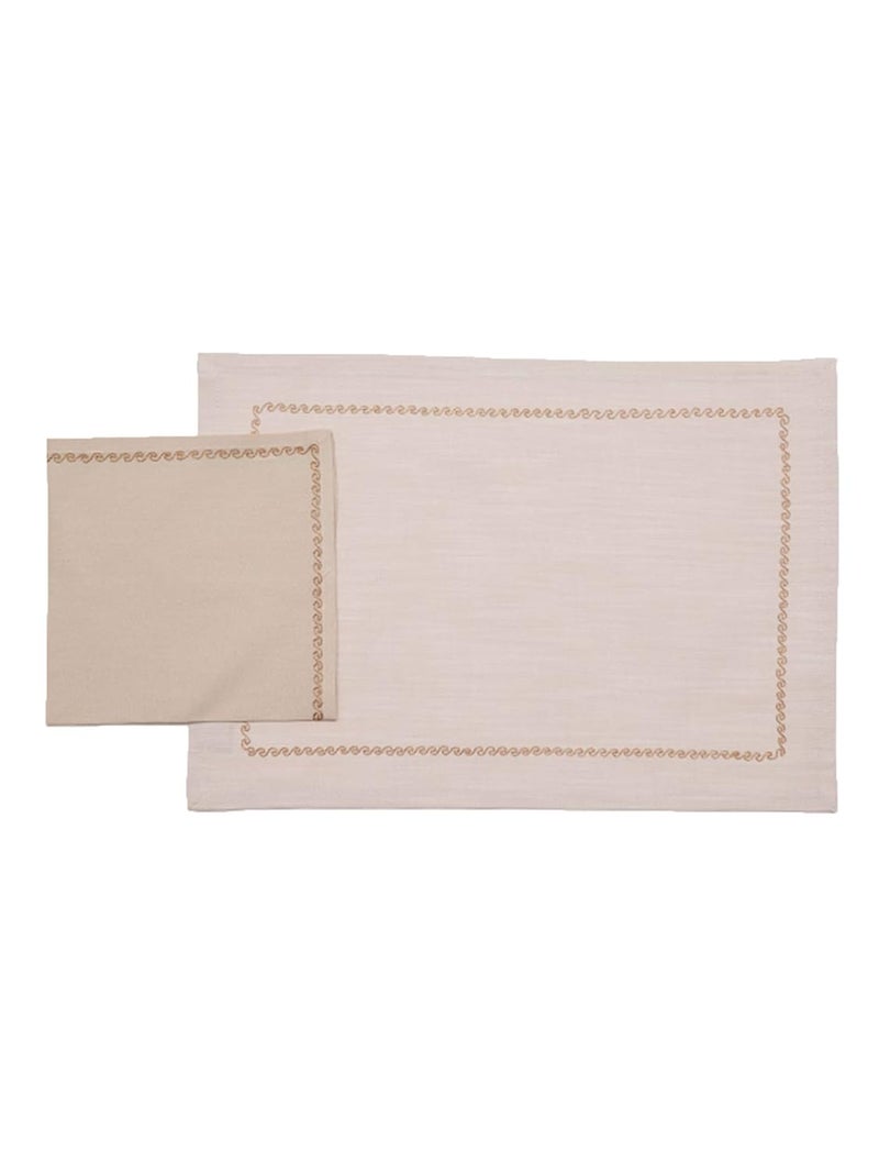 Zeba Embroidered Placemat Dinner Napkins Set Cotton Offwhite Lt Beige Set of 6 Mats 13x19 in Set of 6 Dining Napkins 16x16in 33x48 cms 40x40 cms - Image 4