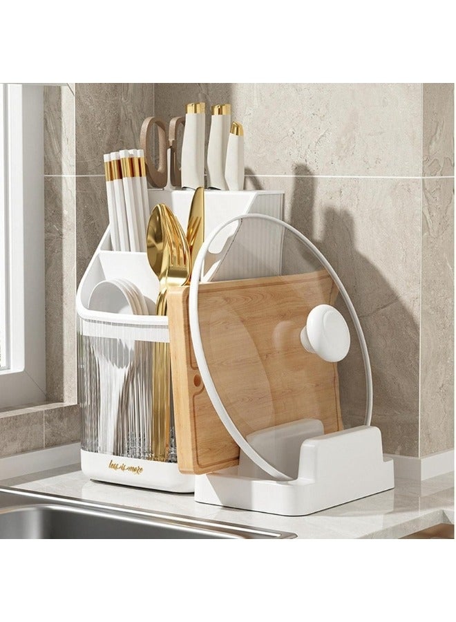 منظم أدوات المطبخ 3 في 1، حامل شوكة الملعقة، غطاء الوعاء، منظم رف التجفيف، حامل كتلة السكاكين، حامل أدوات المائدة لسطح - Image 1