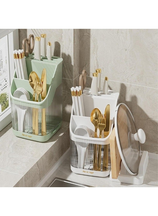 منظم أدوات المطبخ 3 في 1، حامل شوكة الملعقة، غطاء الوعاء، منظم رف التجفيف، حامل كتلة السكاكين، حامل أدوات المائدة لسطح - Image 4