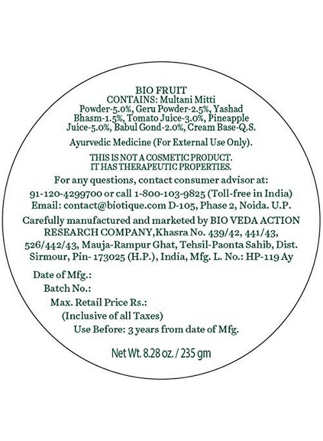 Biotique Fruit Brightening Depigmentation And Tan Removal Face Pack| Ayurvedic And Organically Pure| Tan Removal Face Pack For All Skin Types|100% Botanical Extracts| 235Gm - Image 3