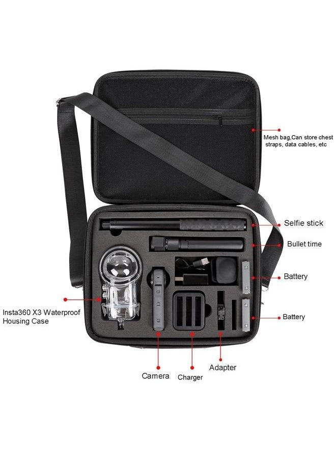 PELLKING - Carrying Case for Insta360 One X3 Camera,Large Hard Shell Bag with Shoulder Belt Compatible for Insta 360 Waterproof Housing Case/Bullet Time Handle/Selfie stick and other Accessories - Image 1