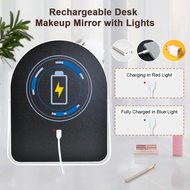 YEKKOPT Rechargeable Vanity Mirror with Lights,10"×8" Arched LED Makeup Mirror with Lights, Smart Touch Control Dimmable 3 Modes Light up Mirror for Dorm Desk Dressing Room,Gift for Women - Image 4