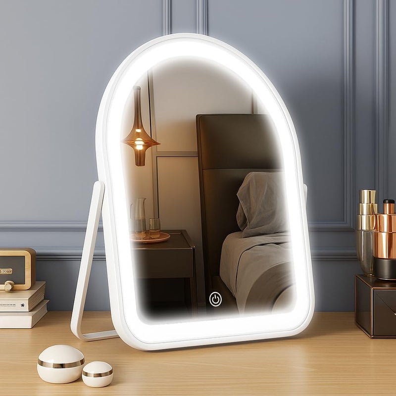 YEKKOPT Rechargeable Vanity Mirror with Lights,10"×8" Arched LED Makeup Mirror with Lights, Smart Touch Control Dimmable 3 Modes Light up Mirror for Dorm Desk Dressing Room,Gift for Women - Image 1