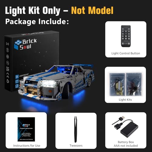 BrickSoul Advanced RC Light Kit for Lego 42210 2 Fast 2 Furious Nissan Skyline GTR R34 Car Building Set Upgraded Wireless ONOff Dimming Zonal Lighting 42210 Set NOT Included - Image 5