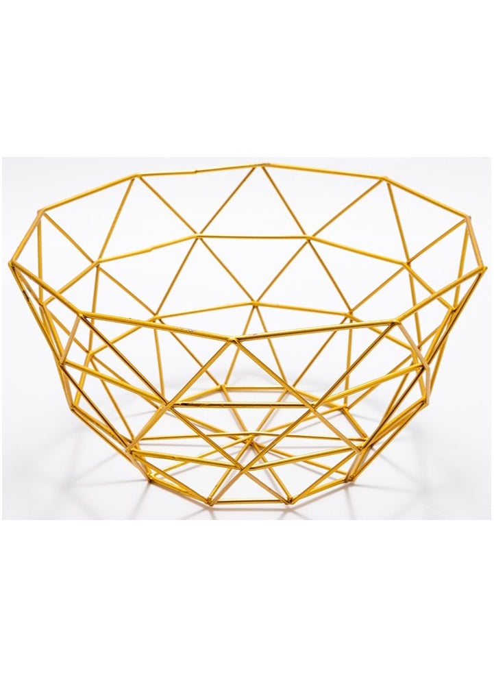 MahMir Fruit Serving Basket Bowl Metal Storage Container Centerpiece Display Bowl for Living Room Decoration and Modern Kitchen Table - BIG GOLD  - Image 1
