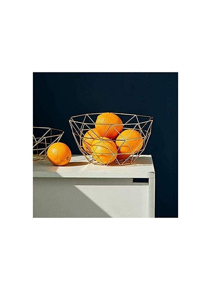 MahMir Fruit Serving Basket Bowl Metal Storage Container Centerpiece Display Bowl for Living Room Decoration and Modern Kitchen Table - BIG GOLD  - Image 2