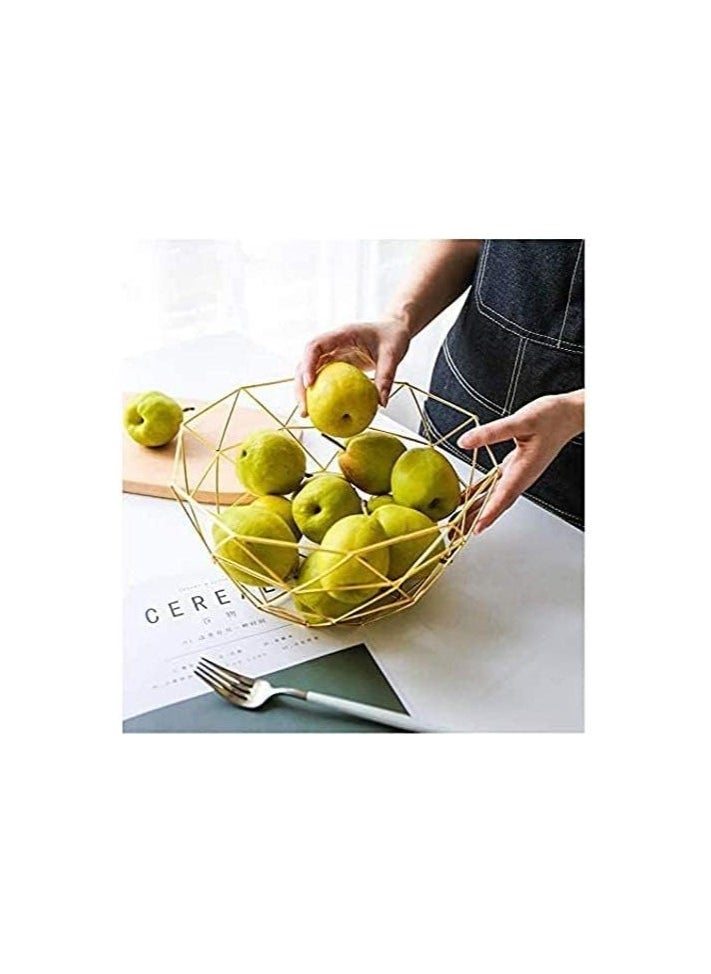 MahMir Fruit Serving Basket Bowl Metal Storage Container Centerpiece Display Bowl for Living Room Decoration and Modern Kitchen Table - BIG GOLD  - Image 3