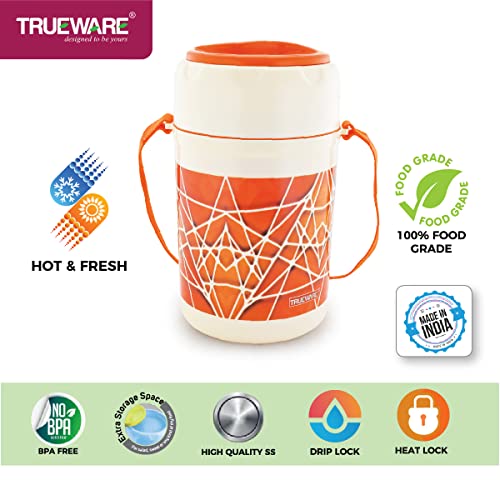TRUEWARE Trendy 4 Lunch Box with 4 Stainless Steel Container,300ml X4 Orange | PU Insulated | Lunch Box | Tiffin | Hot lunch box | Leak Proof | Food Grade | BPA Free | Office | Outdoors| For Men,Women - Image 2