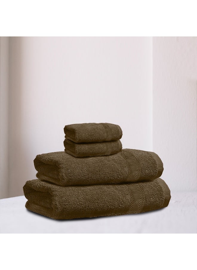 Rest Towel Set 4 Peice Brown Luxury Hotel Bedroom Super Soft Absorbent Durable Washable Quick Dry Cotton Family Bath Towels - 1 Bath Towel 70X140Cm 1 Hand Towel 50X100Cm & 2 Face Towel 30X30Cm  - Image 1