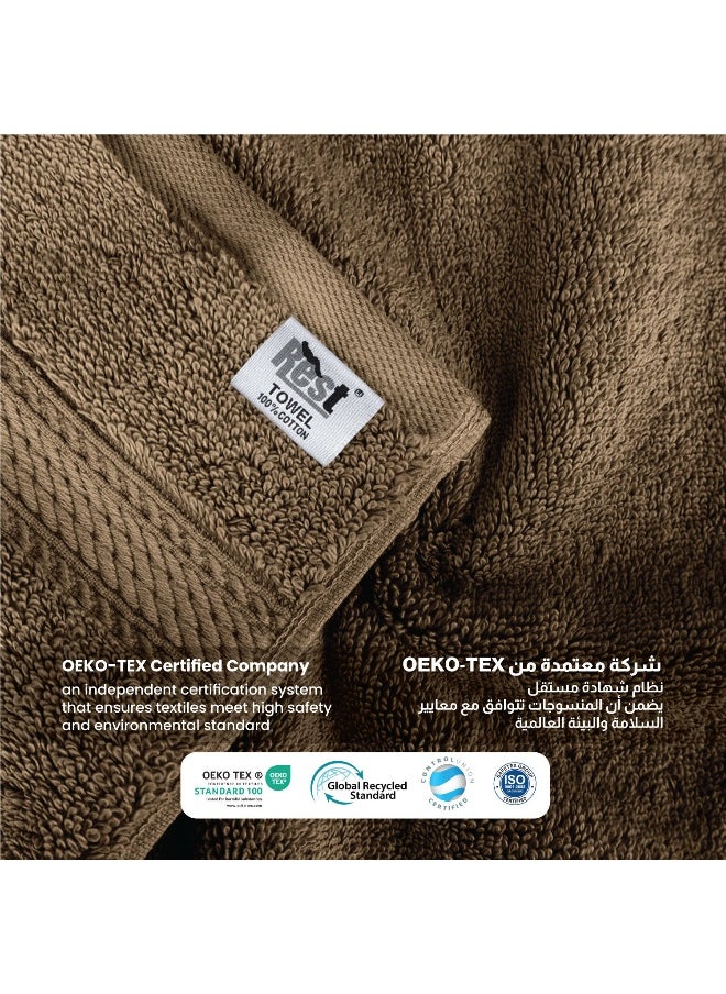 Rest Towel Set 4 Peice Brown Luxury Hotel Bedroom Super Soft Absorbent Durable Washable Quick Dry Cotton Family Bath Towels - 1 Bath Towel 70X140Cm 1 Hand Towel 50X100Cm & 2 Face Towel 30X30Cm  - Image 4