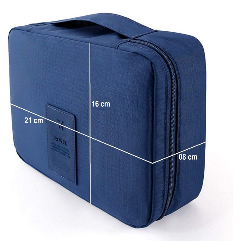 ERHETUS Multipurpose Travel Cosmetic Makeup Pouch | Multi Pockets Toiletry Bags & Travelling Pouches for Girls | Inner Ware Storage Organizer & Wash Bag for Women - Navy Dot (Size: 21x16x08 cm) - Image 5