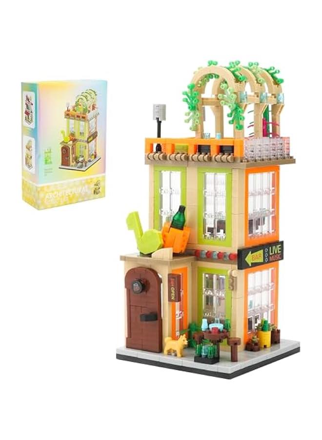 City Street View Music Shop Building Set, Bar House Mini Building Blocks, Moc Creative Model Kits, Unique Present for Ages of 6+(1050PCS)