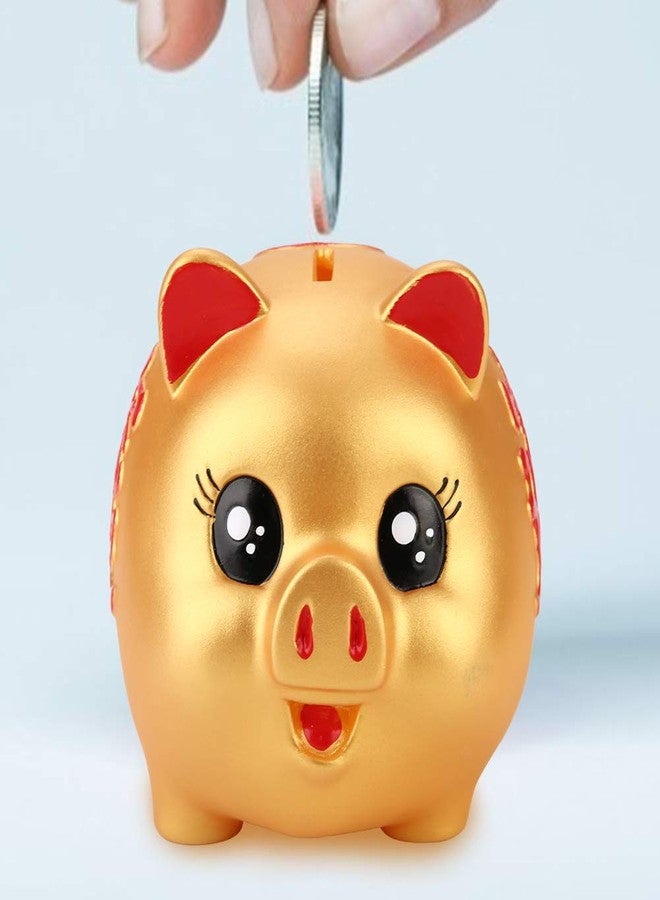 EVTSCAN Piggy Bank for Adults and Kids - Coin Bank Pig Statue Gifts Polyresin Home Decor Arts, Gold, 4.92x4.13x3.74in - Image 2