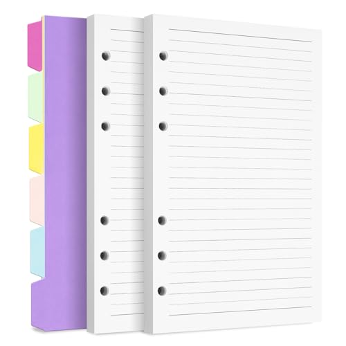 Billtigif A5 Refill Paper Planner Inserts, 6-Hole Loose Leaf Paper, College Ruled Loose Leaf with Binder Dividers, Punched Notebook Refills for 6-Ring Refillable Binder, 240 Pages, White - Image 1