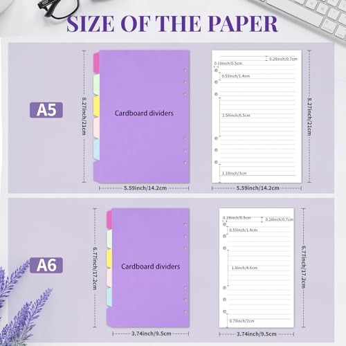 Billtigif A5 Refill Paper Planner Inserts, 6-Hole Loose Leaf Paper, College Ruled Loose Leaf with Binder Dividers, Punched Notebook Refills for 6-Ring Refillable Binder, 240 Pages, White - Image 2