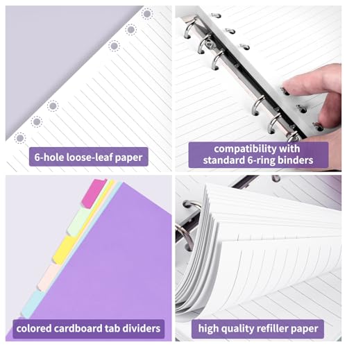 Billtigif A5 Refill Paper Planner Inserts, 6-Hole Loose Leaf Paper, College Ruled Loose Leaf with Binder Dividers, Punched Notebook Refills for 6-Ring Refillable Binder, 240 Pages, White - Image 3