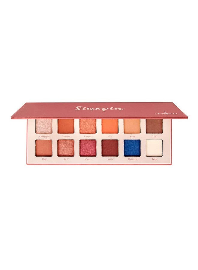 Mellow Cosmetics Sinopia Eyeshadow Palette Makeup (12 Colors) with Matte, Shimmer, Metallic, Warm & Nude Shades - Highly Pigmented & Easily Blendable Colorful Eye Shadow Pallet Vegan & Cruelty Free - Image 1