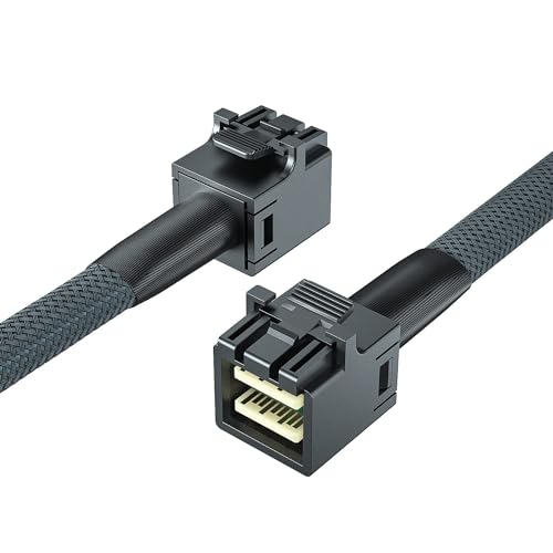 10Gtek SFF8643 to SFF8643 12G Internal Mini SAS HD Cable with Sideband for NVMe BackplaneRAID Card HotSwap SATA Compatibility 100Ohm 1m33ft - Image 1