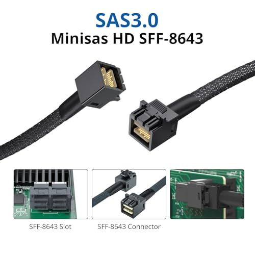 10Gtek SFF8643 to SFF8643 12G Internal Mini SAS HD Cable with Sideband for NVMe BackplaneRAID Card HotSwap SATA Compatibility 100Ohm 1m33ft - Image 3