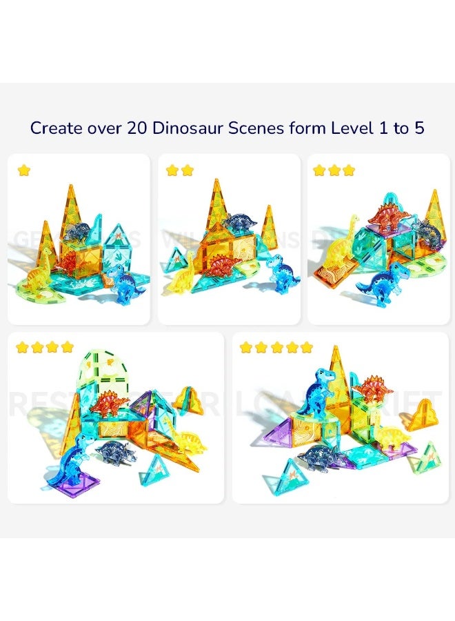 MiDeer Colorful Magnetic Tiles Jurassic Adventure 48P – Dinosaur Magnetic Building Blocks Set with 48 Pieces, STEM Construction Toy with Storage Bag, Creative Magnetic Tiles for Kids Age 3+ - Image 3
