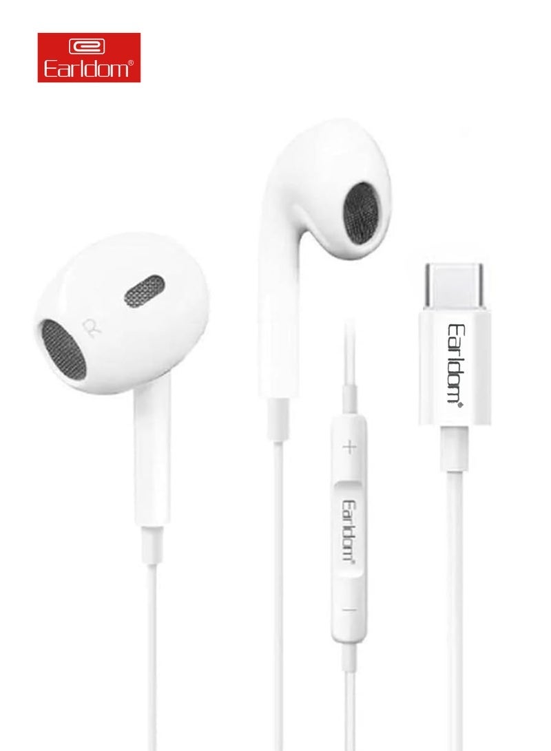 Earldom USB-C Wired Earpods with Microphone & Volume Control – In-Ear Headphones for iPhone 15/15 Pro Max, iPad Pro/Air, Samsung Galaxy, Tablets & More | White - Image 1