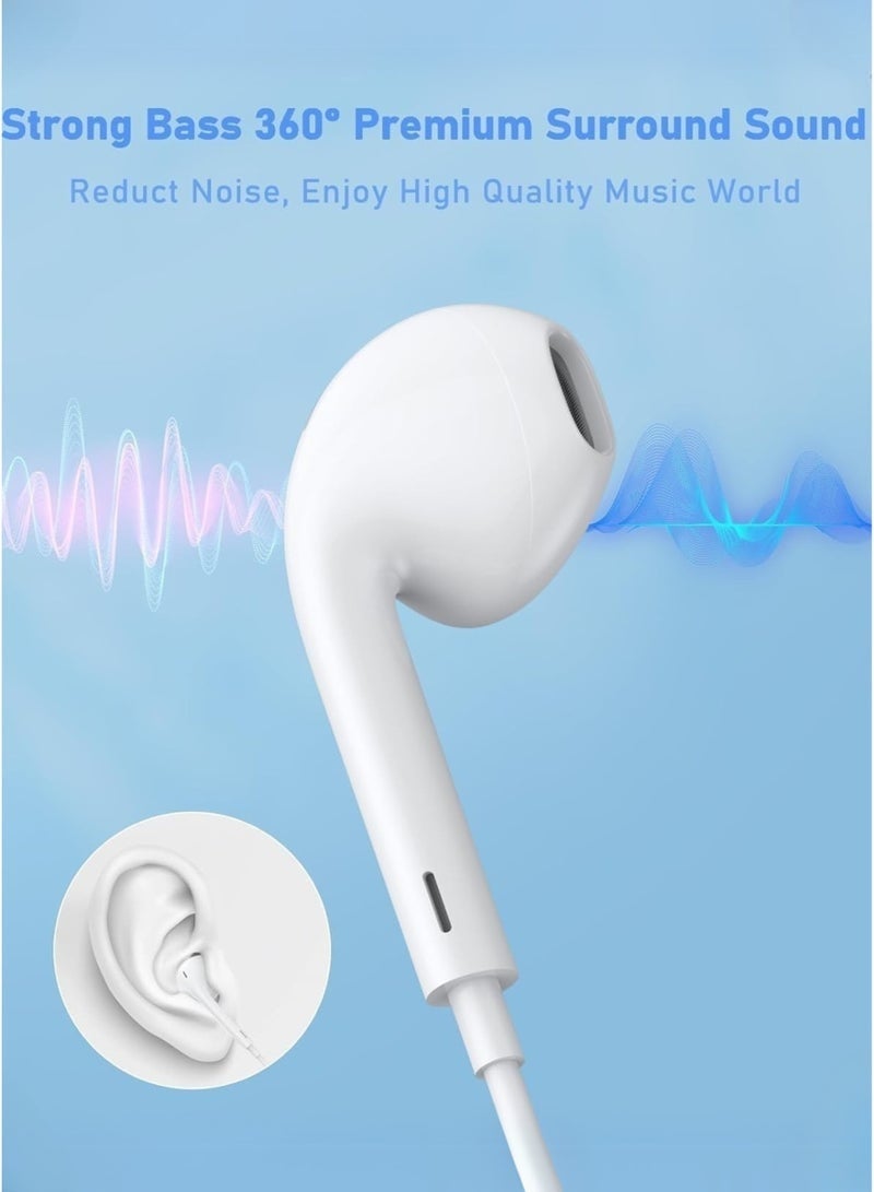 Earldom USB-C Wired Earpods with Microphone & Volume Control – In-Ear Headphones for iPhone 15/15 Pro Max, iPad Pro/Air, Samsung Galaxy, Tablets & More | White - Image 3