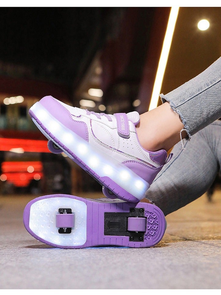 in stock heloon shoes children and girls two-wheel automatic contraction wheel shoes cross-border explosions luminous pulley shoes deformation shoes - Image 3