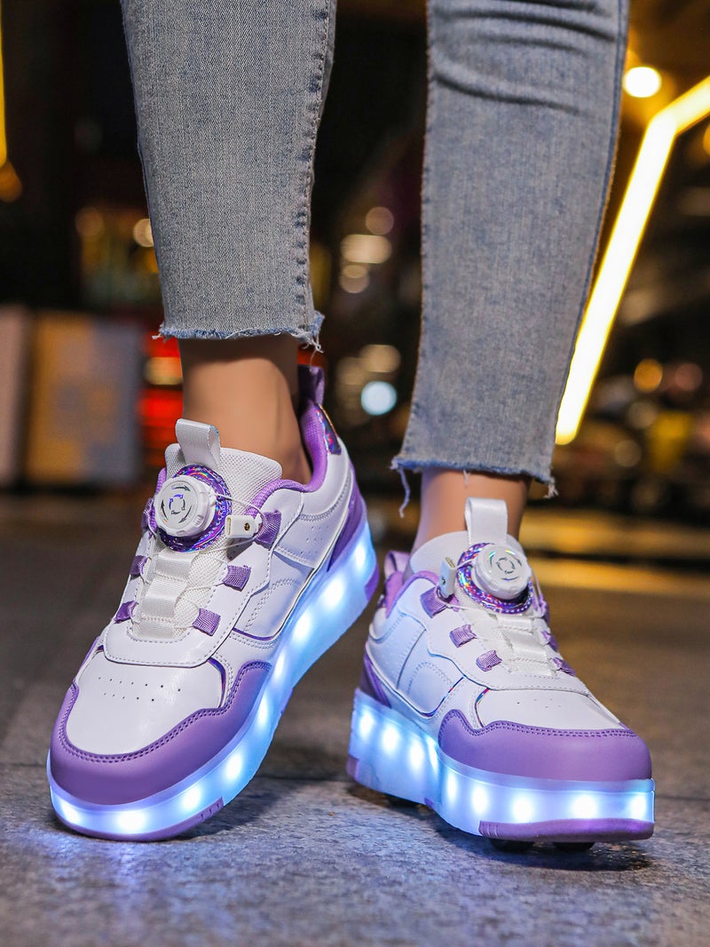 in stock heloon shoes children and girls two-wheel automatic contraction wheel shoes cross-border explosions luminous pulley shoes deformation shoes - Image 2