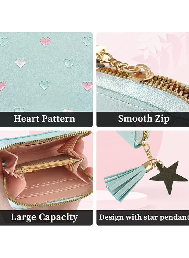 Girls Purse, Cute Slim Short Small Kids Wallet with Embroidery Hearts,Kids Wallets, PU Leather Ladies Purse with Tassel Zipper for Teens Girls Women  - Image 3