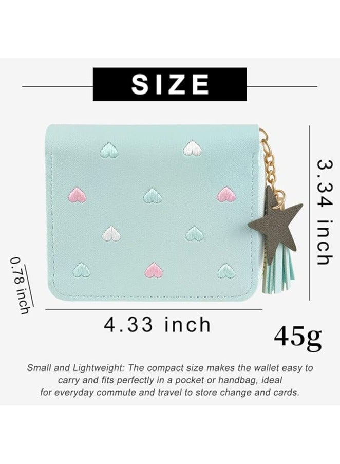 Girls Purse, Cute Slim Short Small Kids Wallet with Embroidery Hearts,Kids Wallets, PU Leather Ladies Purse with Tassel Zipper for Teens Girls Women  - Image 2