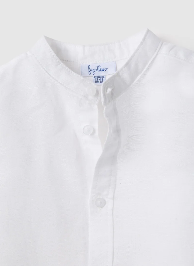 Ovs  Ovs White Linen And Cotton Baby Shirt Regular Fit With Mandarin Collar for Kids | Best Price UAE