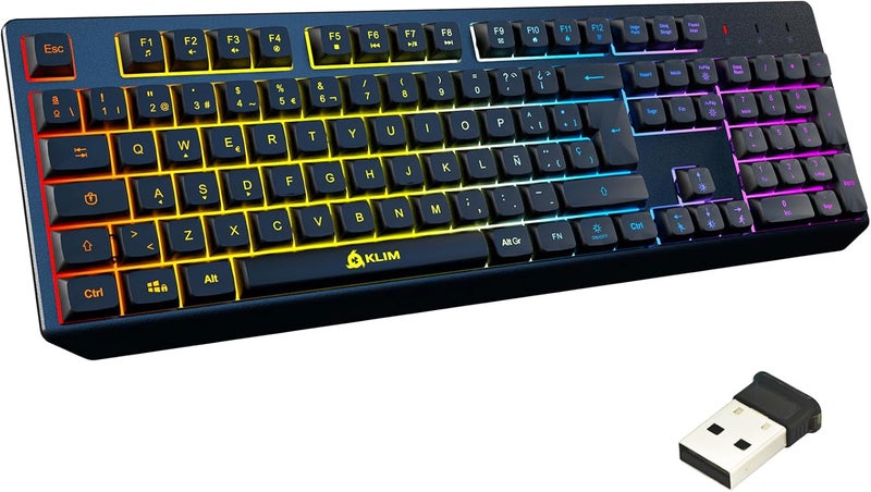 KLIM Chroma Wireless Spanish (España) Keyboard, RGB Backlit Wireless Keyboard, Rechargeable Battery, Quiet, Water-Resistant, Plug & Play for PC, Mac, PS4/PS5 - Image 1