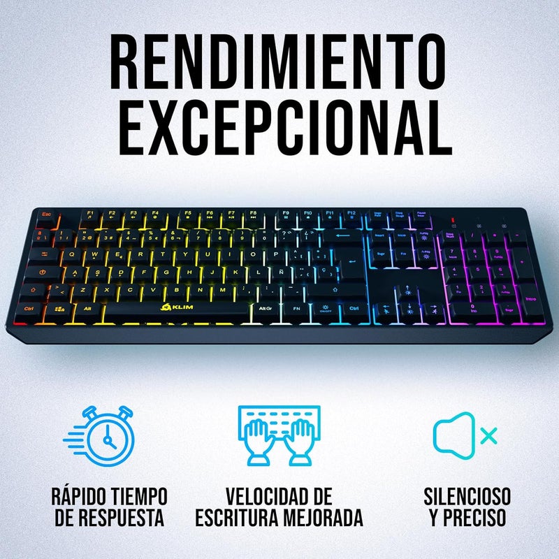 KLIM Chroma Wireless Spanish (España) Keyboard, RGB Backlit Wireless Keyboard, Rechargeable Battery, Quiet, Water-Resistant, Plug & Play for PC, Mac, PS4/PS5 - Image 4