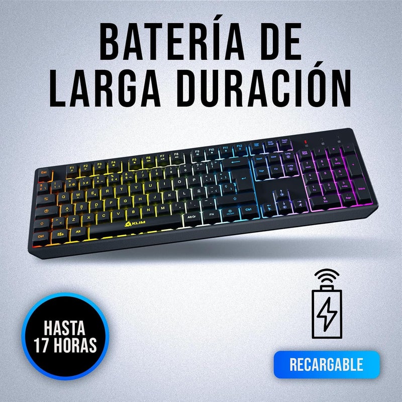 KLIM Chroma Wireless Spanish (España) Keyboard, RGB Backlit Wireless Keyboard, Rechargeable Battery, Quiet, Water-Resistant, Plug & Play for PC, Mac, PS4/PS5 - Image 3