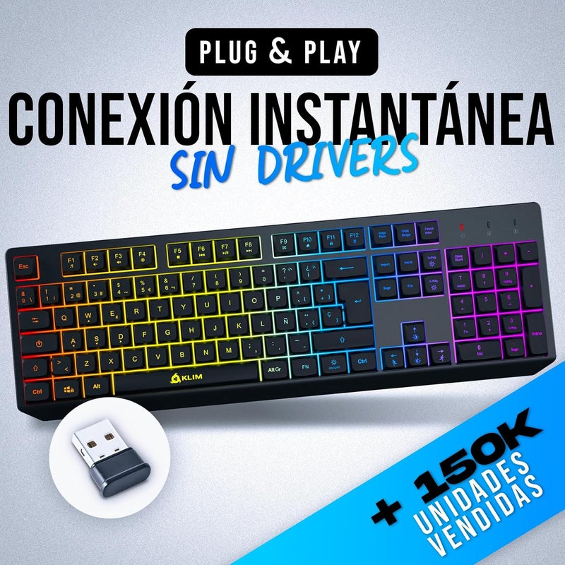 KLIM Chroma Wireless Spanish (España) Keyboard, RGB Backlit Wireless Keyboard, Rechargeable Battery, Quiet, Water-Resistant, Plug & Play for PC, Mac, PS4/PS5 - Image 2