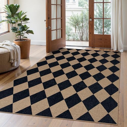 La Home Lahome Checkered Easy Jute Outdoor Rug, 5x7 Area Rugs for Living Room Nature Large Dining Room Carpet, Farmhouse Outdoor Patio Non Slip Diamond Carpet for Home Office Bedroom Backyard Deck - Image 1