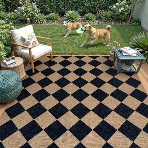 La Home Lahome Checkered Easy Jute Outdoor Rug, 5x7 Area Rugs for Living Room Nature Large Dining Room Carpet, Farmhouse Outdoor Patio Non Slip Diamond Carpet for Home Office Bedroom Backyard Deck - Image 2