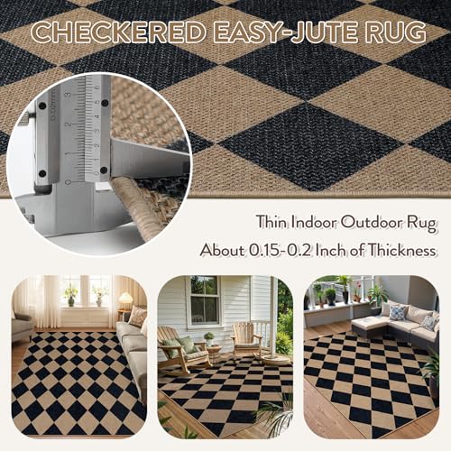 La Home Lahome Checkered Easy Jute Outdoor Rug, 5x7 Area Rugs for Living Room Nature Large Dining Room Carpet, Farmhouse Outdoor Patio Non Slip Diamond Carpet for Home Office Bedroom Backyard Deck - Image 3