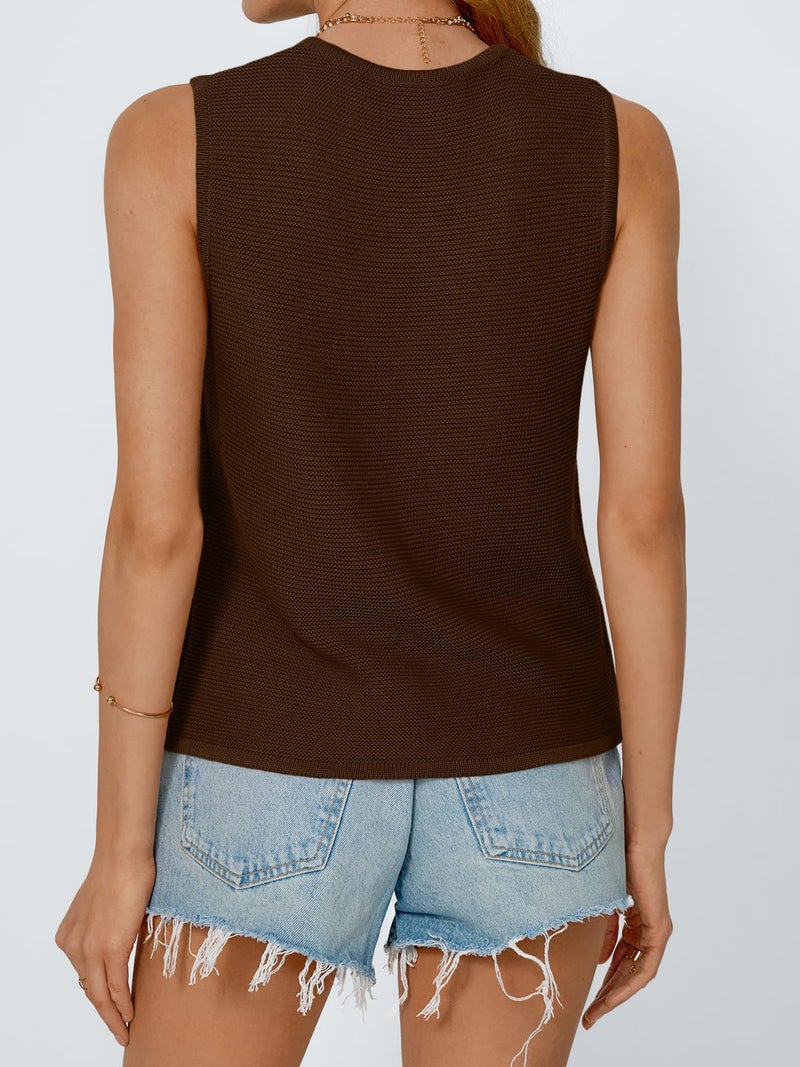 LILLUSORY Womens Summer Tops Beach Vacation Spring Outfits Cute Y2K Trendy Sweater Vest 2026 Tank Tie Front Crochet Clothes Chocolate Brown M - Image 4