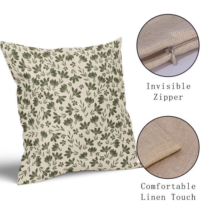 Aytipun Olive Green Floral Pillow Covers 18x18 Set of 2 Vintage Rustic Old Style Cute Small Flower Green Cream Print Decorative Outdoor Pillowcases Farmhouse Throw Cushion Case Decor for Couch Sofa Bed - Image 4