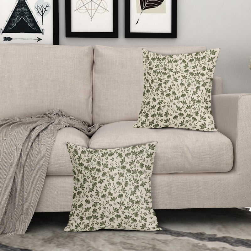 Aytipun Olive Green Floral Pillow Covers 18x18 Set of 2 Vintage Rustic Old Style Cute Small Flower Green Cream Print Decorative Outdoor Pillowcases Farmhouse Throw Cushion Case Decor for Couch Sofa Bed - Image 3
