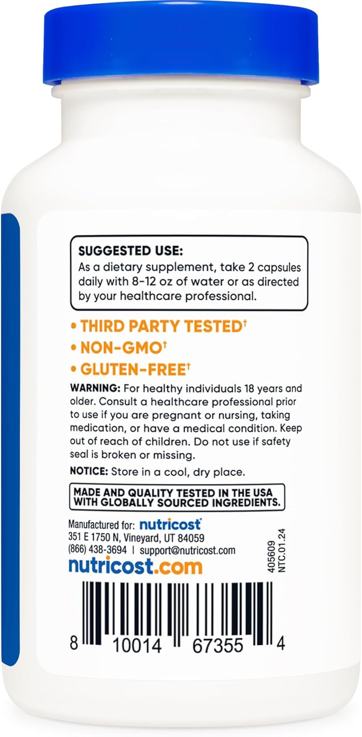 Nutricost نوتريكوست SAMe سايدينوسيل-إل-ميثيونين 400 ملغ لكل حصة 60 حصة 200 ملغ لكل كبسولة 120 كبسولة خالية من الكائنات المعدلة وراثيًا وخالية من الغلوتين نباتية - Image 4